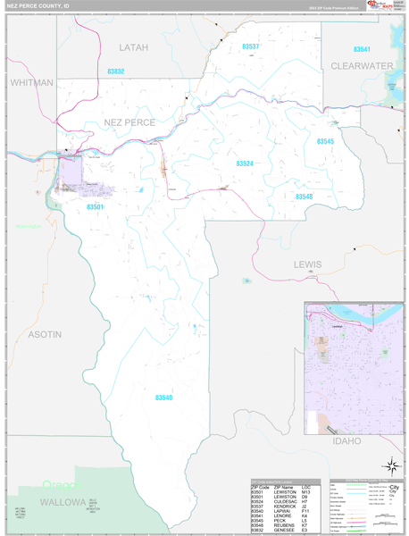 Nez Perce County, ID Carrier Route Wall Map